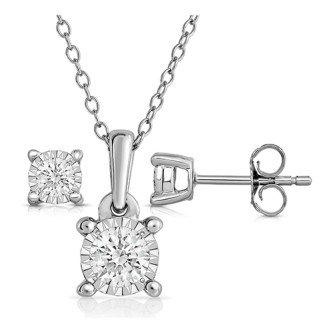 Jilco Diamond Solitaire Earrings and Necklace Set